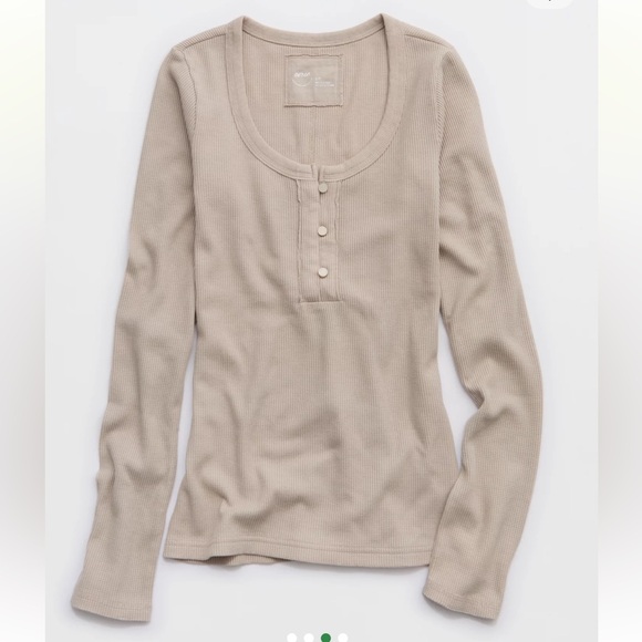 aerie Tops - Aerie Essential Henley Layering T-Shirt Long Sleeve Taupe Tan S